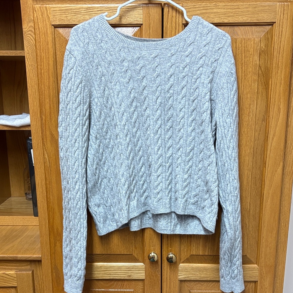 LOFT Light Gray Cable Knit Sweater